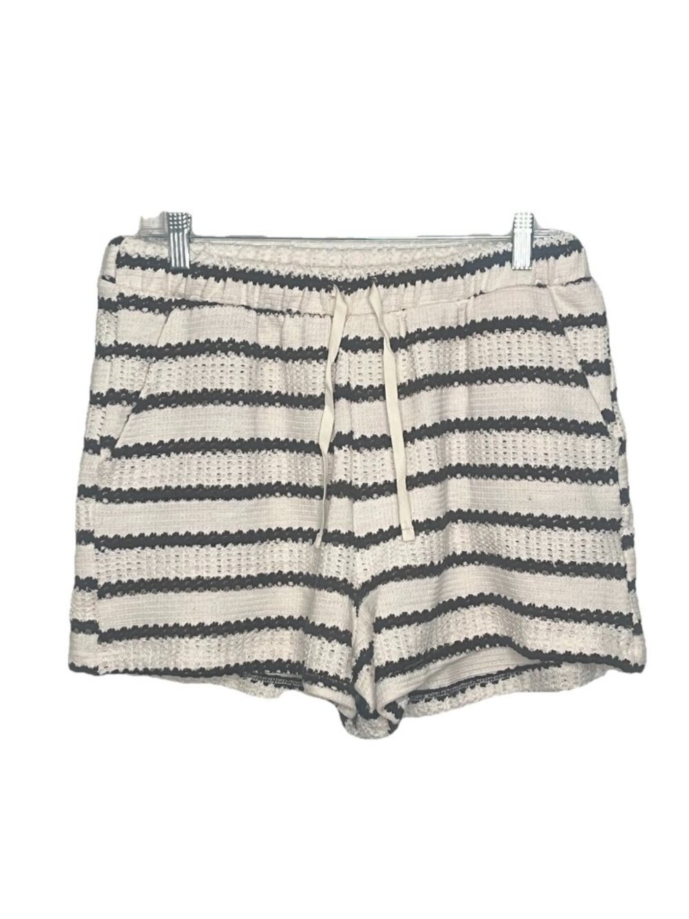 Gilli Day Drifter Stripe Knit Shorts Large NWT Brown Cream Crochet Drawstring